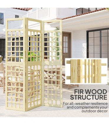 Outsunny 3-Panel Wooden Garden Privacy Screen, Natural Wood Finish