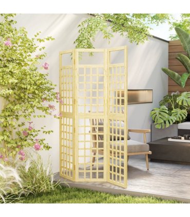 Outsunny 3-Panel Wooden Garden Privacy Screen, Natural Wood Finish