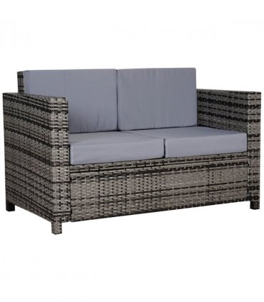 Outsunny Rattan Wicker 2-seat Sofa Loveseat Padded Garden Furniture Grey