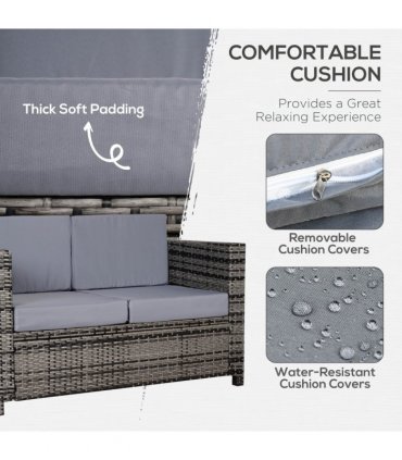 Outsunny Rattan Wicker 2-seat Sofa Loveseat Padded Garden Furniture Grey