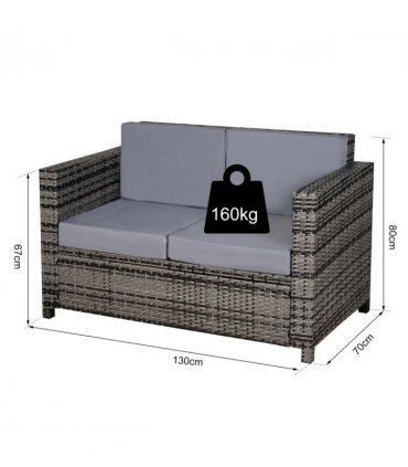Outsunny Rattan Wicker 2-seat Sofa Loveseat Padded Garden Furniture Grey