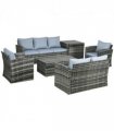 Outsunny 6 PCS Patio Rattan Sofa Set Conversation Furniture Grey