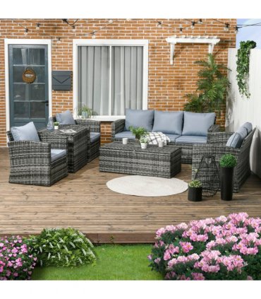 Outsunny 6 PCS Patio Rattan Sofa Set Conversation Furniture Grey