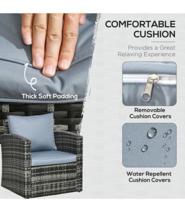 Outsunny 6 PCS Patio Rattan Sofa Set Conversation Furniture Grey