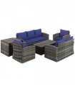 Outsunny 6 PCS Patio Rattan Sofa Set Conversation Furniture Navy Blue
