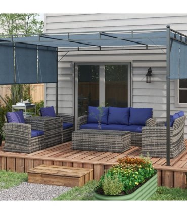 Outsunny 6 PCS Patio Rattan Sofa Set Conversation Furniture Navy Blue