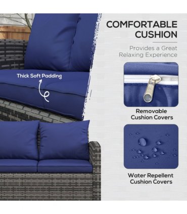 Outsunny 6 PCS Patio Rattan Sofa Set Conversation Furniture Navy Blue