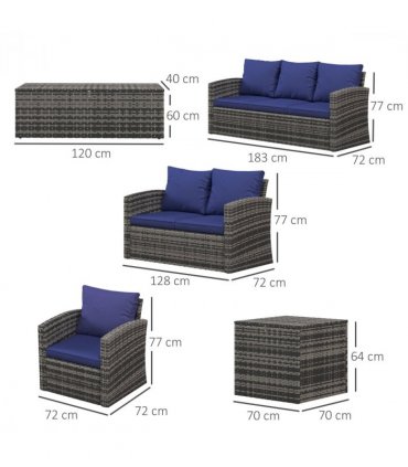 Outsunny 6 PCS Patio Rattan Sofa Set Conversation Furniture Navy Blue