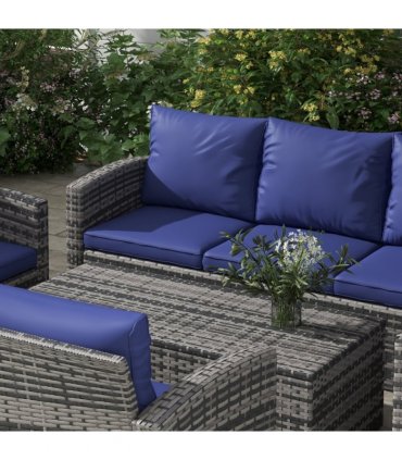 Outsunny 6 PCS Patio Rattan Sofa Set Conversation Furniture Navy Blue