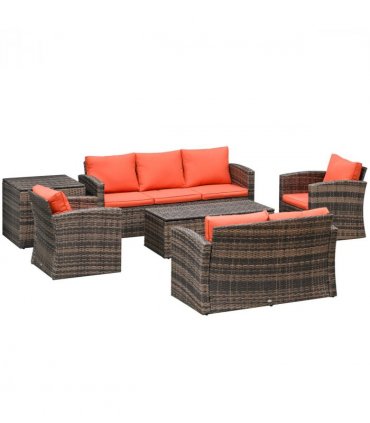 Outsunny 6 PCS Patio Rattan Sofa Set Conversation Furniture Orange