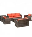 Outsunny 6 PCS Patio Rattan Sofa Set Conversation Furniture Orange