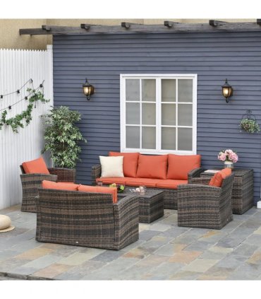 Outsunny 6 PCS Patio Rattan Sofa Set Conversation Furniture Orange
