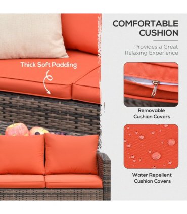 Outsunny 6 PCS Patio Rattan Sofa Set Conversation Furniture Orange
