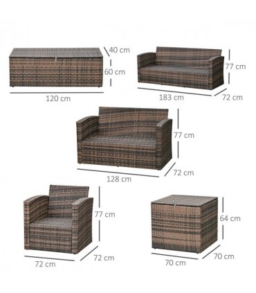 Outsunny 6 PCS Patio Rattan Sofa Set Conversation Furniture Orange