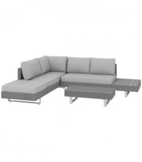 Outsunny 3pc Rattan Wicker Sofa Set with Tea Table & Cushions, Light Grey