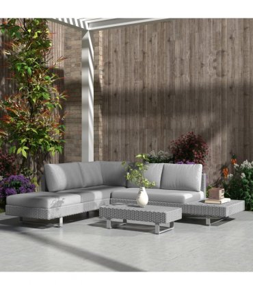 Outsunny 3pc Rattan Wicker Sofa Set with Tea Table & Cushions, Light Grey