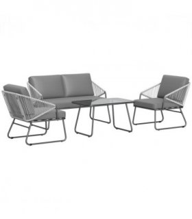 Outsunny 4 Piece Rattan Garden Furniture Set with Cushions, Grey