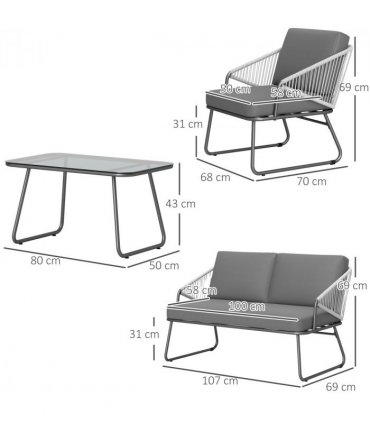 Outsunny 4 Piece Rattan Garden Furniture Set with Cushions, Grey