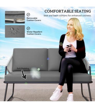 Outsunny 4 Piece Rattan Garden Furniture Set with Cushions, Grey