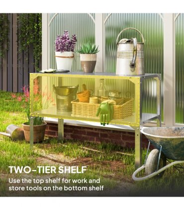 Outsunny 2 Tier Potting Bench Table, Galvanised Work Bench, Silver Tone
