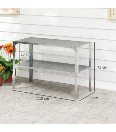 Outsunny 2 Tier Potting Bench Table, Galvanised Work Bench, Silver Tone
