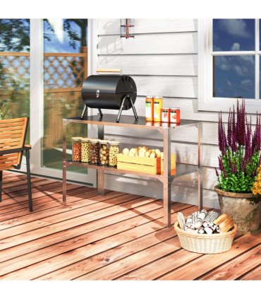 Outsunny 2 Tier Potting Bench Table, Galvanised Work Bench, Silver Tone
