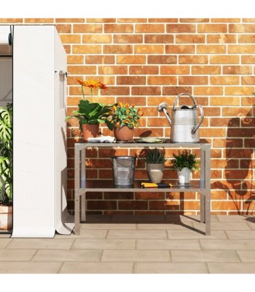 Outsunny 2 Tier Potting Bench Table, Galvanised Work Bench, Silver Tone