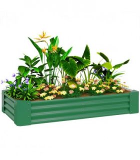 Outsunny Galvanised Raised Garden Bed, 180x90x30cm Raised Planter, Green