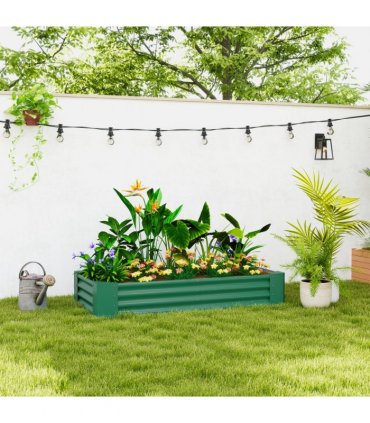 Outsunny Galvanised Raised Garden Bed, 180x90x30cm Raised Planter, Green