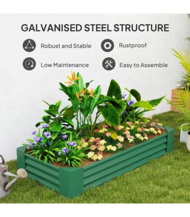 Outsunny Galvanised Raised Garden Bed, 180x90x30cm Raised Planter, Green