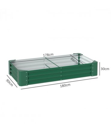 Outsunny Galvanised Raised Garden Bed, 180x90x30cm Raised Planter, Green