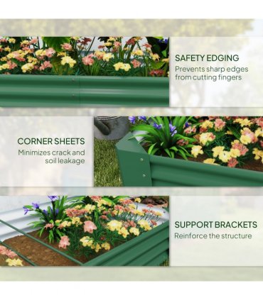 Outsunny Galvanised Raised Garden Bed, 180x90x30cm Raised Planter, Green