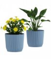 Outsunny Set of 2 Round Plant Pots Outdoor 22cm for Garden Decoration, Blue