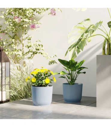 Outsunny Set of 2 Round Plant Pots Outdoor 22cm for Garden Decoration, Blue