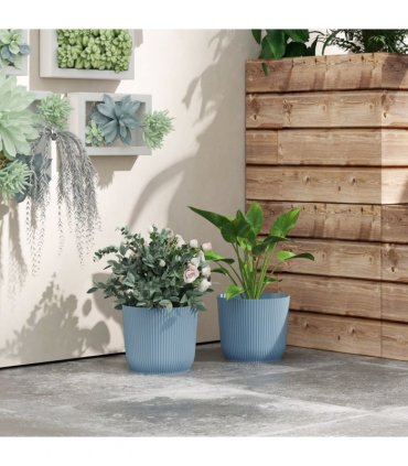 Outsunny Set of 2 Round Plant Pots Outdoor 22cm for Garden Decoration, Blue
