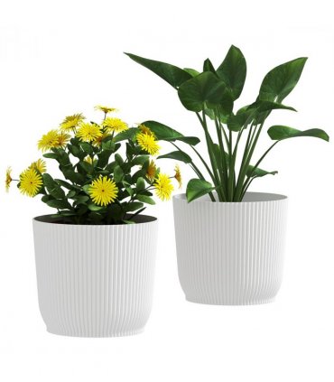 Outsunny Set of 2 Round Plant Pots Outdoor 22cm for Garden, White