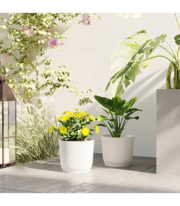 Outsunny Set of 2 Round Plant Pots Outdoor 22cm for Garden, White