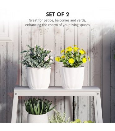 Outsunny Set of 2 Round Plant Pots Outdoor 22cm for Garden, White