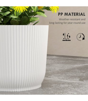 Outsunny Set of 2 Round Plant Pots Outdoor 22cm for Garden, White