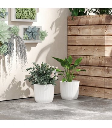 Outsunny Set of 2 Round Plant Pots Outdoor 22cm for Garden, White