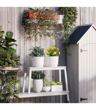 Outsunny Set of 2 Round Plant Pots Outdoor 22cm for Garden, White