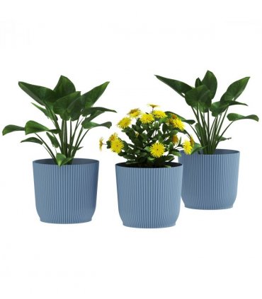 Outsunny Set of 3 Round Plant Pots Outdoor 22cm for Garden Decoration, Blue