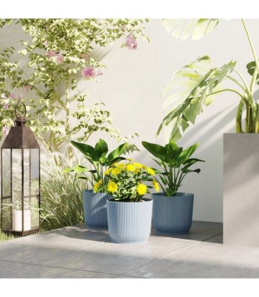 Outsunny Set of 3 Round Plant Pots Outdoor 22cm for Garden Decoration, Blue