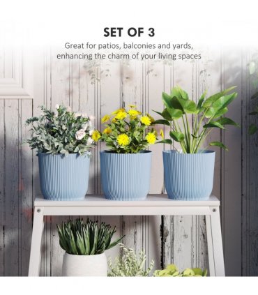 Outsunny Set of 3 Round Plant Pots Outdoor 22cm for Garden Decoration, Blue