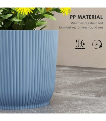 Outsunny Set of 3 Round Plant Pots Outdoor 22cm for Garden Decoration, Blue