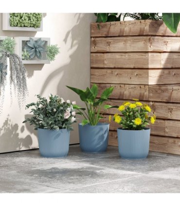 Outsunny Set of 3 Round Plant Pots Outdoor 22cm for Garden Decoration, Blue