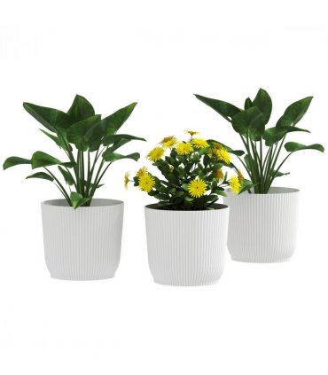 Outsunny Set of 3 Round Plant Pots Outdoor 22cm for Garden, White