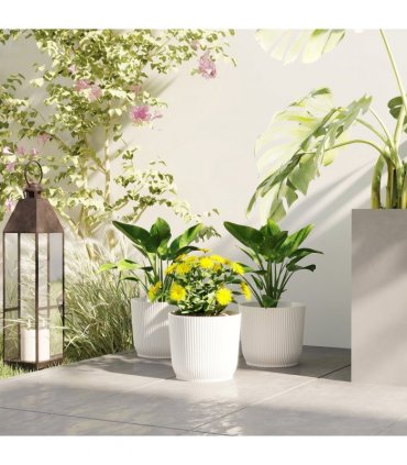 Outsunny Set of 3 Round Plant Pots Outdoor 22cm for Garden, White