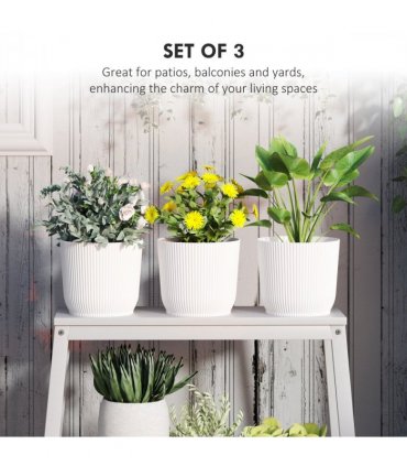Outsunny Set of 3 Round Plant Pots Outdoor 22cm for Garden, White