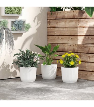 Outsunny Set of 3 Round Plant Pots Outdoor 22cm for Garden, White